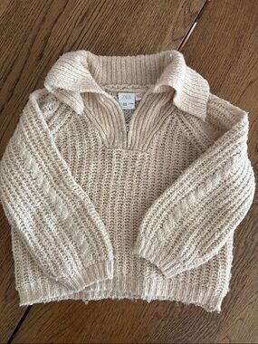ZARA 5-6Y Cream Cable 1/4 Zip Collared Sweater